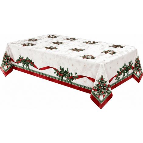 Nappe de Noël rectangulaire en polyester imperméable rouge décorative pour les fêtes, 140 x 260 cm - 9 (1/4)