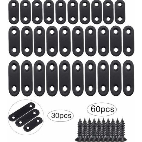 Supports de Fixation Droits Plats, Plats Plaques Acier Inoxydable Supports D’Angle,Pattes D'Assemblage,pour Le Travail Du Bois, Les Meubles Et Les Projets de Bricolage 40 Mm 50 Mm 60 Mm Noir (1/5)