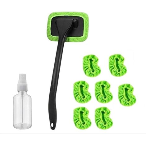 Outil de nettoyage de pare-brise de voiture, kit de nettoyage de vitres en microfibre avec 7 tampons réutilisables, raclette rotative et lave-vitres intérieur pour un nettoyage intérieur facile. (1/5)