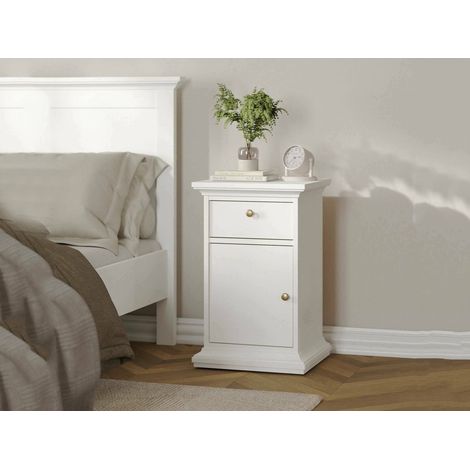 Dmora - Comodino Esperance, Comò basso, Tavolino da notte, Mensola da letto, 44x40 h70 cm, Bianco (1/5)