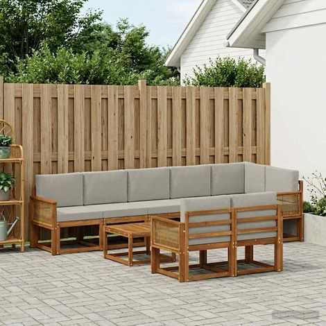 vidaXL Outdoor-Sofagarnitur 9 Stk. Natürlich und Hellgrau Polyester (1/5)