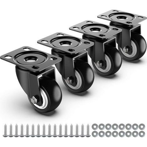 Roulettes pour meubles de 50 mm - Capacité totale de 250 kg - Lot de 4 roulettes robustes sans freins, roulettes pivotantes, roulettes de transport, roulettes pour palettes