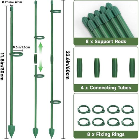 KINGLAKE 8 Pieces 30cm Tuteurs pour Plantes, Réglables Tuteur Orchidée, Tuteur Plante Interieur avec Plantes Clips & Connecteur, pour Fixation de Orchidées, Pivoines, Tuteur Plante Grimpantes (1/4)