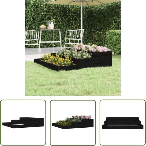 The Living Store Jardinière Noir 107x107x27 cm Bois massif de pin - Jardinier Noire - Jardinière Bois - Pots Fleurir Extérieur - Bac À Fleurs Design - Plante Balcon (1/5)