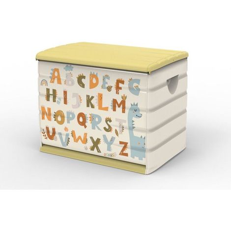 Cofre de almacenamiento infantil PLASTIKEN Letras alfabeto 260 L gris claro tapa amarilla 80 x 61 x 53 cm