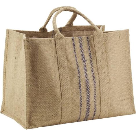 1 Sac à bûches en Jute, Intérieur enduit, Poignées renforcées, Pour transport de bois et charges lourdes