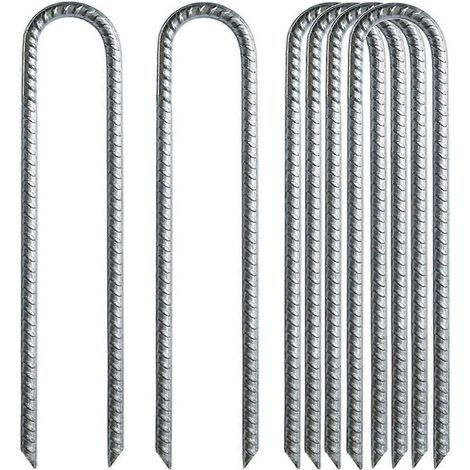 Lot de 6 piquets d'ancrage en acier galvanisé pour jardin, robustes et résistants, avec armatures en U. (1/5)