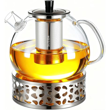 Théière en Verre 1500ml avec Réchaud pour Thé Vert Thé Noir Infusions Théière en Verre Borosilicate Résistant à la Chaleur avec Filtre Inox Amovible – Pour Maison, Bureau et Cérémonie du Thé (1/5)