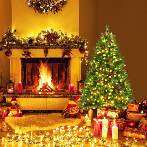 Sapin de Noël artificiel de 135 cm avec lumières LED et support en métal