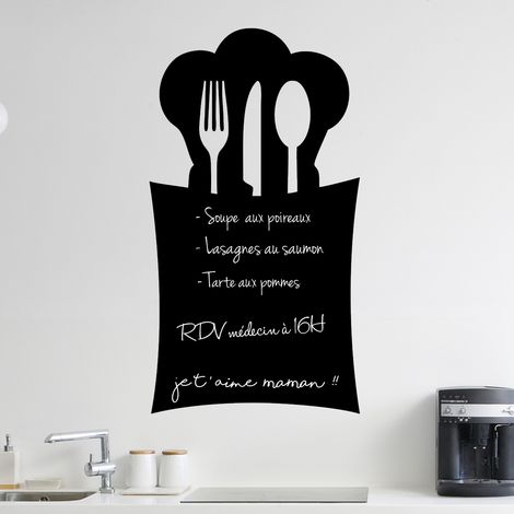 Sticker ardoise tableau noir - stickers muraux adhésif effaçable - DESIGN RANGE-CUILLÈRE - 50x25cm (1/3)