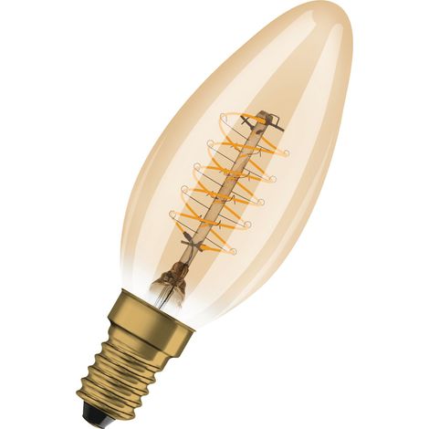OSRAM Vintage 1906 LED CLASSIC A,B,P SLIM FILAMENT DIMMABLE in B form, LED lamp, LEAD FREE GLASS, Gold, 3.4 W, (ex 25 W), 250 lm, warm white, 2200 K, dimmable, 15000 h (1/4)