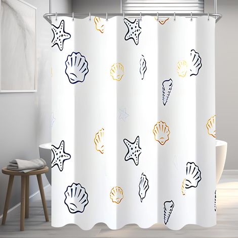 Rideau de douche 100 x 200 cm, petite étoile de l'océan, ourlet lesté, anti-moisissure, imperméable, lavable, tissu polyester, avec œillets et 6 anneaux de rideau de douche, pour salle de bain (1/5)