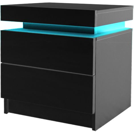 Levede Bedside Tables Side Table 2 Drawers RGB LED High Gloss Nightstand Cabinet (1/5)