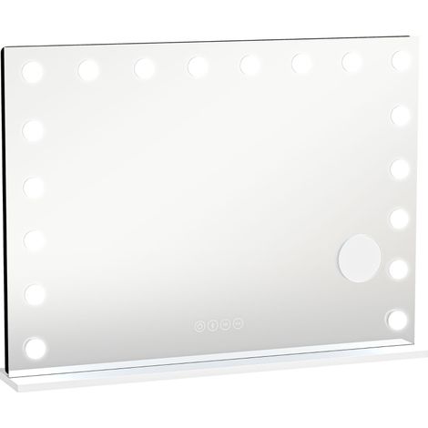 Espejo de maquillaje Hollywood con 18 LED regulables, RGB, Bluetooth, aumento 10x, blanco (1/4)