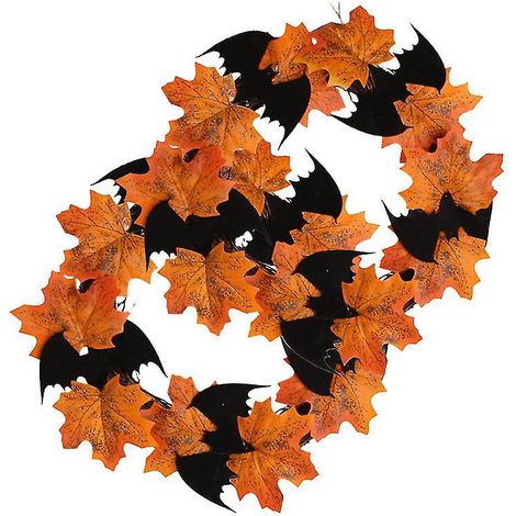 2-teilige Halloween-Girlande aus Ahornblättern und Fledermäusen für Halloween-Dekorationen