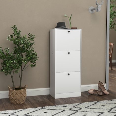 Mobile portascarpe a 3 ribalte, 12 paia, 47 x 28 x 115 cm, bianco HAVRYA (1/5)