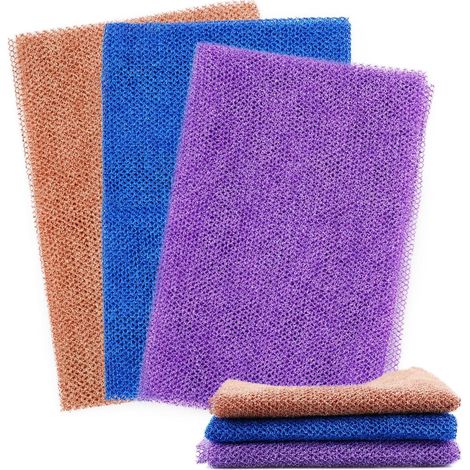 3 Stück Peeling Waschlappen, African Net Sponge Loofah, Rückenschrubber Rückenbürste, Peelinghandschuh Körperschrubber, Duschschwamm, Peeling Körper Schwamm Luffa, Badeschwamm Duschschwamm (1/5)