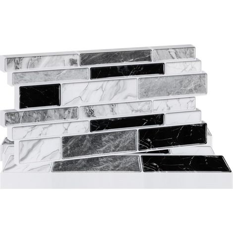24 pièces autocollants pour carrelage marbre 12x24cm, 3D carreaux adhésifs pour cuisine salle de bain aspect pierre, film autocollant pour carrelage résistant à l'eau (noir) (1/5)