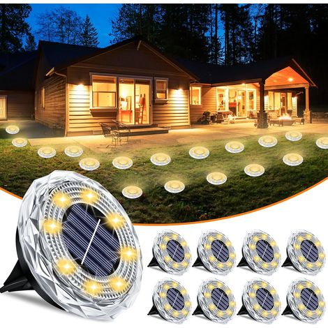 Set mit 8 wasserdichten Solar-Einbauleuchten für den Außenbereich, z. B. für Hof und Garten helle Solar-Scheibenleuchten Einbau-Gartenbeleuchtung, geeignet für Terrassen, Einfahrten, Gehwege und Garag