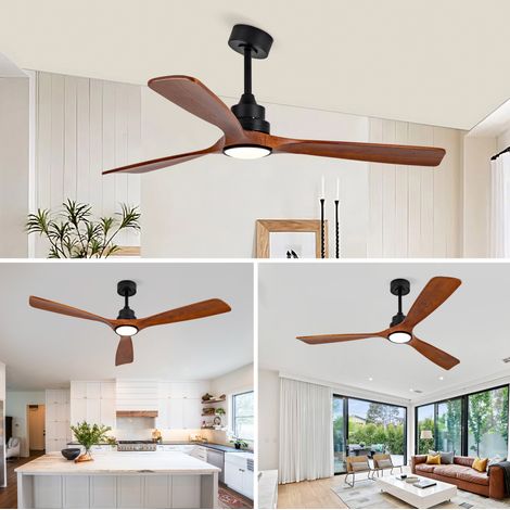 Ventilateur de plafond 152 cm avec LED dimmable, 6 vitesses, télécommande, bois et métal noir noyer (1/5)