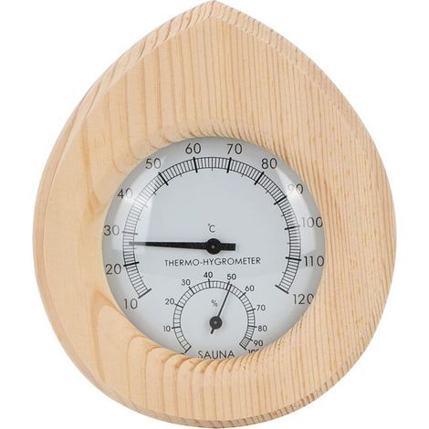 Sauna-Thermo-Hygrometer, 2-in-1-Thermometer-Hygrometer in Tropfenform aus Holz mit großer Zahlenanzeige, Zubehör für Dampfbäder und Saunen (1/5)