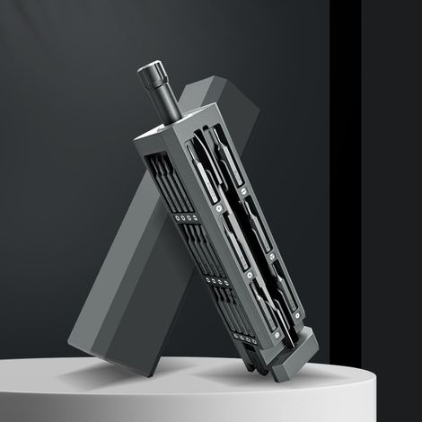 Coffret de 44 mini tournevis avec 44 embouts - Kit d'outils magnétiques de précision pour la réparation électronique, coffret à outils pliable avec accessoires en acier S2. (Gris argenté) (1/5)