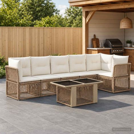 vidaXL Set Divano da Giardino 7 pz Beige polyrattan (1/5)