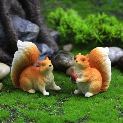 Lot de 2 figurines miniatures d'écureuils mignons pour jardin féérique (1/4)