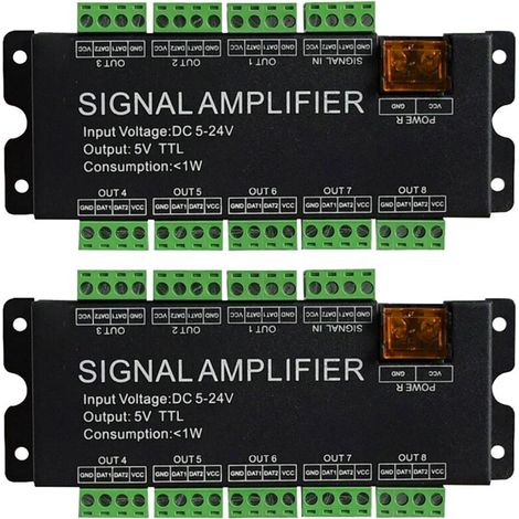 Geeignet für zwei 8-Kanal-LED-Streifen-Signalverstärker, WS2812 5V SPI TTL-Signalausgang, kompatibel mit WS2811, WS2815, WS2813 und SK6812 Pixel-DC5-24V-LEDs.