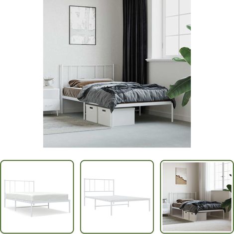 vidaXL Lit métallique - Cadre de lit métal sans matelas et tête de lit blanc 107x203 cm (1/5)
