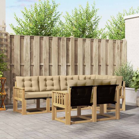 vidaXL Outdoor-Sofagarnitur mit Kissen 7 pcs Weiß und Beige (1/5)