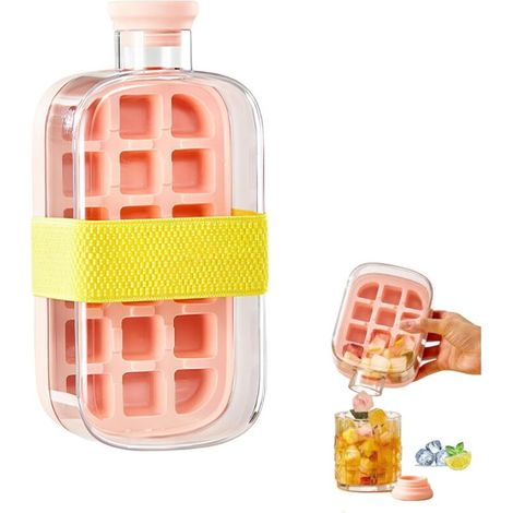 800ml Bac à Glaçons Bouteille, Bouteille de Glaçons Avec Paille, Bac à Glaçons 2 En 1 à Pression, Bac a Glacon en Silicone Avec Couvercle, , 18 Grille de Glace, Démoulage Facile, pour Whisky, Café, Ju