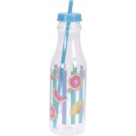 Botella de plástico con pajita de 650 ml y tapón de rosca. (1/2)