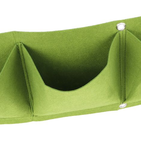 Set mit 4 wiederverwendbaren, wandmontierten Pflanzsäcken aus biologisch abbaubarem Filz mit 4 Taschen, grün (1/5)