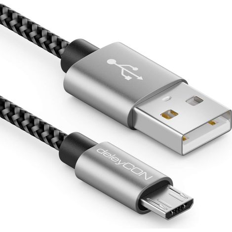 2m Câble Micro USB en Nylon - Câble de Charge et Données - Connecteurs Métalliques - Chargement & Synchronisation Smartphone, Tablette (1/5)