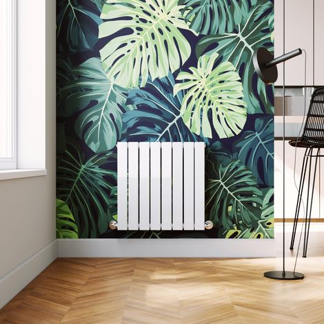 ELEGANT 600 x 600 mm White Horizontal Column Radiator Single Flat Panel Designer Radiators + Anthracite Thermostatic Radiator Valves (1/5)