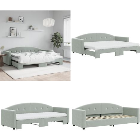 vidaXL Tagesbett Ausziehbar mit Matratzen Hellgrau 80x200 cm Samt (1/5)