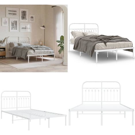 Cadre de lit métal sans matelas et tête de lit blanc 120x190 cm - Cadre De Lit - Lit Double - Lit Metal - Lit Blanc - Meuble Chambre - Home & Living (1/5)