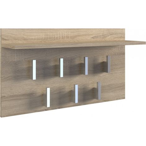 CDF Garderobenpaneel 2F Farbe: Eiche Sonoma Platz für Kleidung, Mäntel, Jacken Ideal für Eingangshalle, Flur, Arbeitszimmer, Büro 7 stabile Haken Ablage für Kleinigkeiten (1/2)