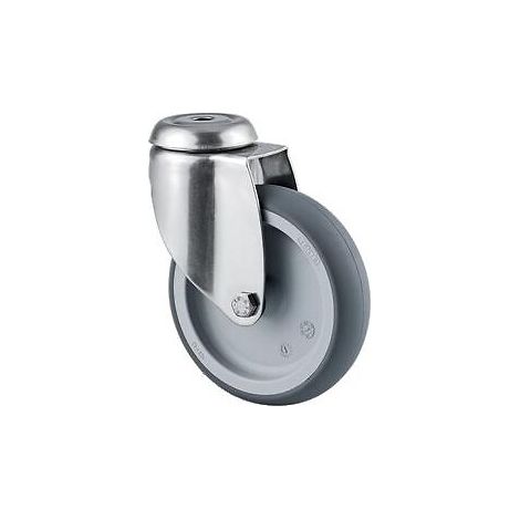 Roulette pivotante chape acier inoxydable fixation à œil pour collectivités, diamètre 100 mm, charge 80 kg, type 7470 PJO - Tente