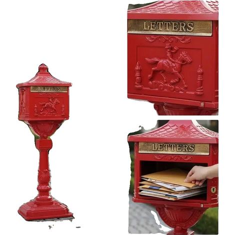 Bandeja para cartas, construcción metálica duradera, diseño resistente a la intemperie, color rojo. (1/2)
