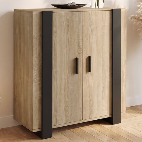 Aparador auxiliar de 2 puertas, 70 cm, modelo PHOENIX, en madera y negro (1/5)
