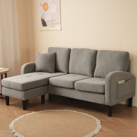 Canapé d'angle 166x118x77cm Modulaire mousse confortable tissu lin coton gris foncé antique (1/5)
