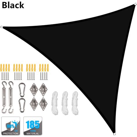 (Noir, accessoires de montage inclus, 300 x 300 x 425 cm) Auvent triangulaire étanche, pergola d'extérieur, voile d'ombrage pour terrasse de jardin ou piscine (1/5)