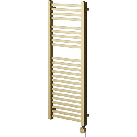 Galileo Colore Brushed Brass 1200mm x 490mm Square Digital Thermostatic Electric Heated Towel Rail (1/5)