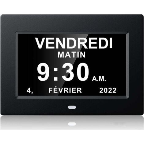 Horloge calendrier numérique One Piece 7 pouces avec date et heure, montre Alzheimer pour parents, rappel de médicaments - Noir - 204 x 14 x 324 mm (1/4)