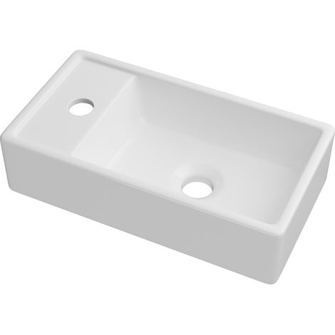 Granitan – Lavabo vasque à poser céramique blanc rectangulaire 41x22 cm – Trou robinet standard – Design minimaliste pour petites salles de bains (1/5)