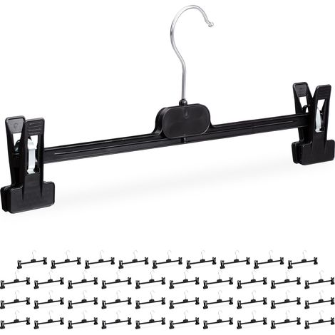 40 Grucce per Gonne e Pantaloni, Pinze Scorrevoli, Gancio Girevole, HxLxP 14 x 36 x 3 cm, Nero