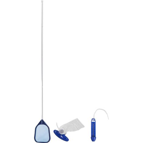 Kit de nettoyage pour piscine, comprenant une tête d'aspiration, un râteau à feuilles, une épuisette, un thermomètre et des outils de nettoyage pour spa. (1/5)