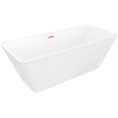 Mexen Tava freistehende geriffelte Wanne 170 x 75 cm, weiß, Überlauf gebürstetes Kupfer - 52851707500-65 (1/5)